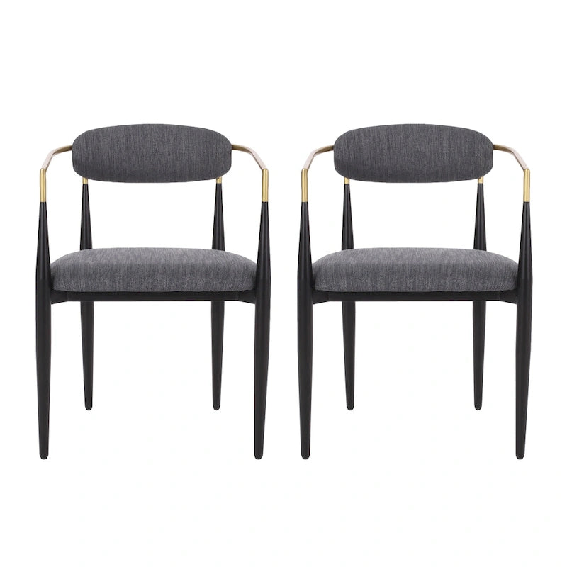 Chaises de salle à manger en fer forgé et tissu (deux chaises par lot).