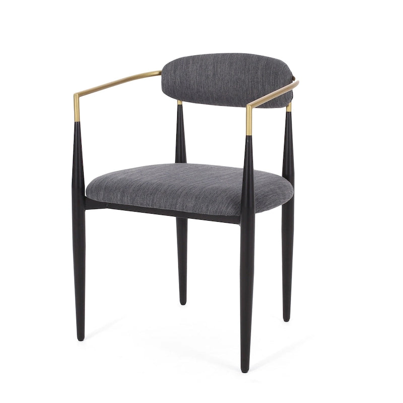 Chaises de salle à manger en fer forgé et tissu (deux chaises par lot).