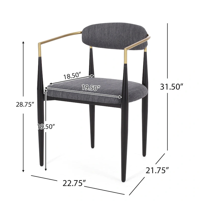 Chaises de salle à manger en fer forgé et tissu (deux chaises par lot).
