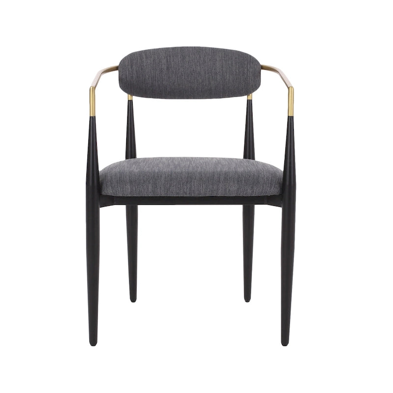 Chaises de salle à manger en fer forgé et tissu (deux chaises par lot).