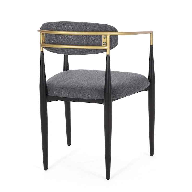 Chaises de salle à manger en fer forgé et tissu (deux chaises par lot).