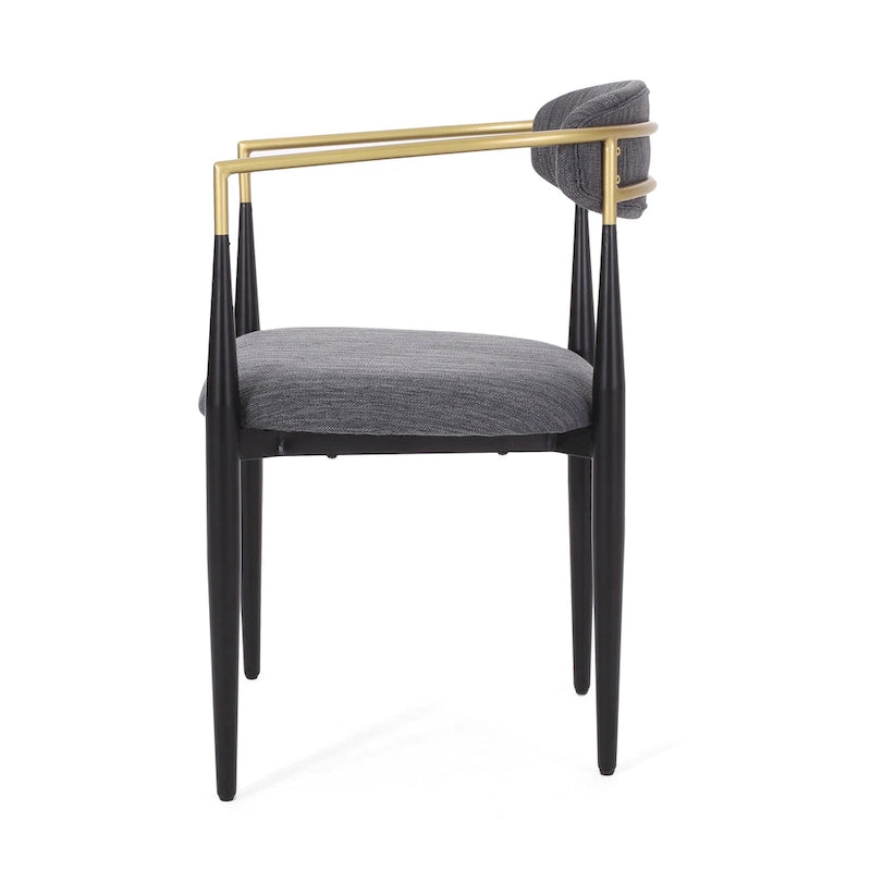 Chaises de salle à manger en fer forgé et tissu (deux chaises par lot).