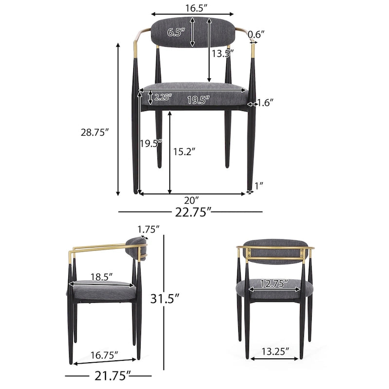 Chaises de salle à manger en fer forgé et tissu (deux chaises par lot).
