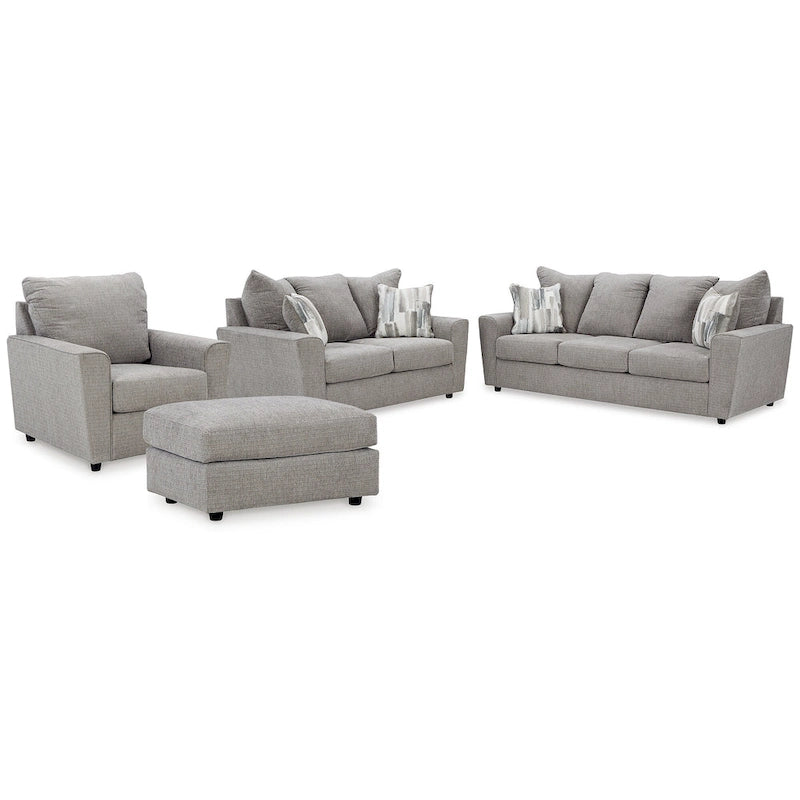 Ensemble de mobilier rembourré gris quatre pièces - 86 cm de large x 38 cm de profondeur x 39 cm de haut