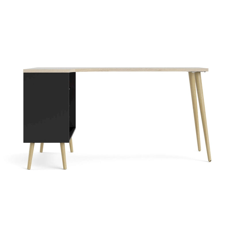 Bureau en L à trois niveaux et deux tiroirs