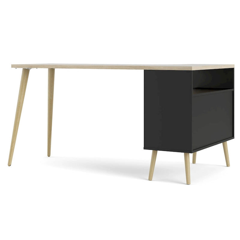 Bureau en L à trois niveaux et deux tiroirs