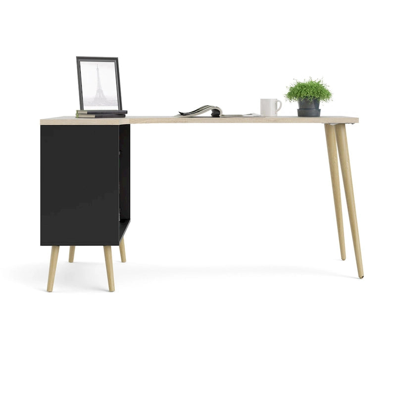 Bureau en L à trois niveaux et deux tiroirs