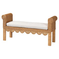 Banc en rotin naturel tressé à la main avec détails en éventail - style bohème et rustique, idéal pour une entrée, une chambre ou un salon.