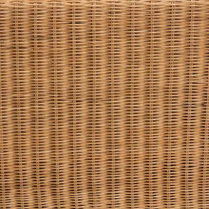 Banc en rotin naturel tressé à la main avec détails en éventail - style bohème et rustique, idéal pour une entrée, une chambre ou un salon.