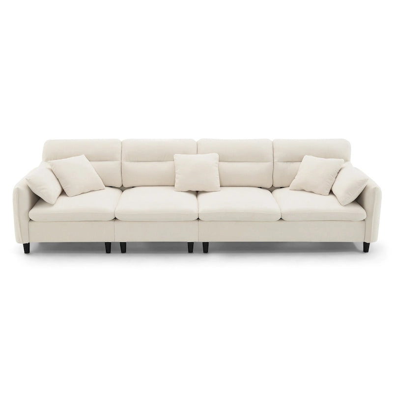 Canapé d'angle en L 5 places avec pouf amovible, revêtement en chenille Cloud et 5 coussins