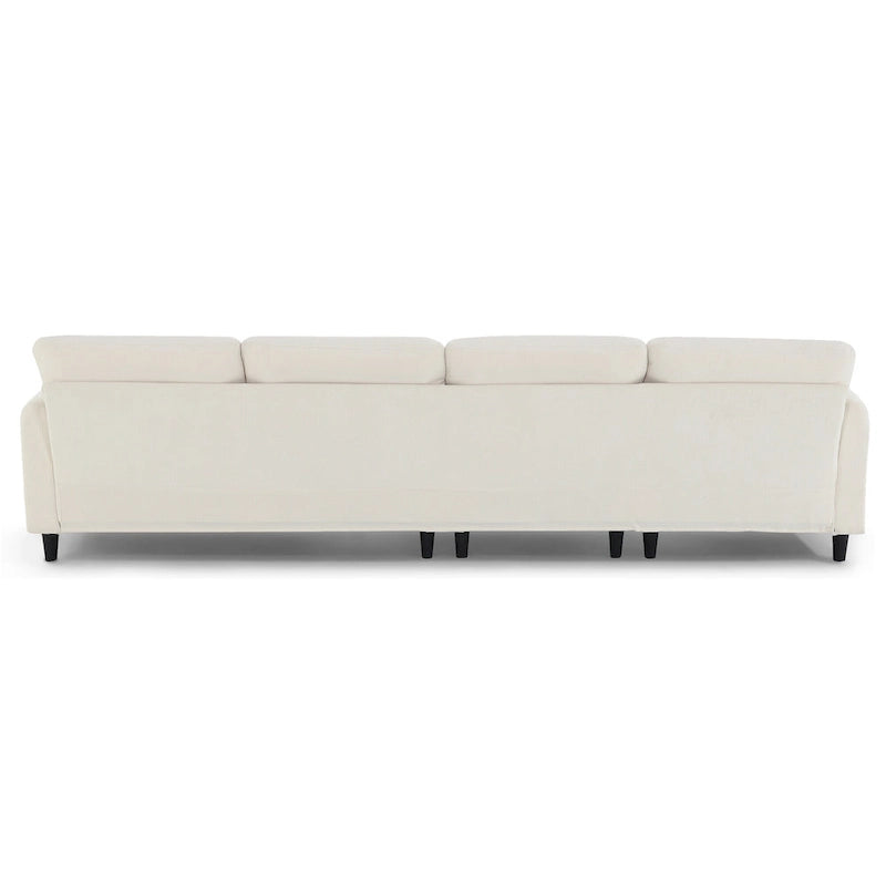 Canapé d'angle en L 5 places avec pouf amovible, revêtement en chenille Cloud et 5 coussins