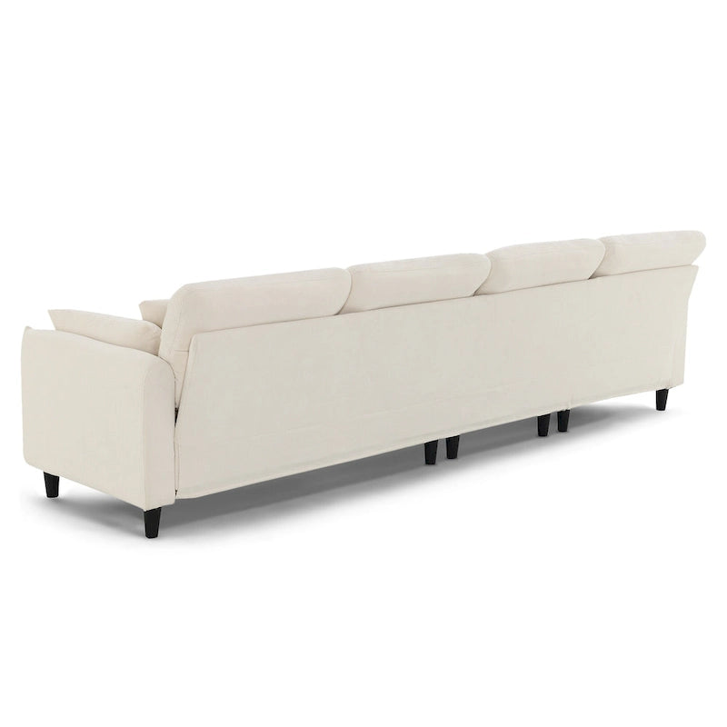 Canapé d'angle en L 5 places avec pouf amovible, revêtement en chenille Cloud et 5 coussins