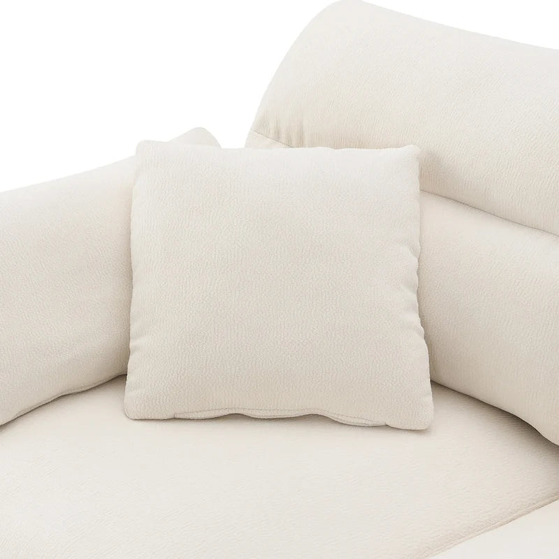 Canapé d'angle en L 5 places avec pouf amovible, revêtement en chenille Cloud et 5 coussins