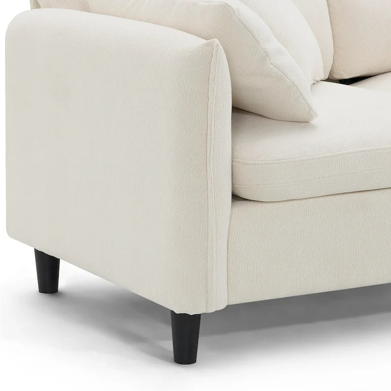 Canapé d'angle en L 5 places avec pouf amovible, revêtement en chenille Cloud et 5 coussins