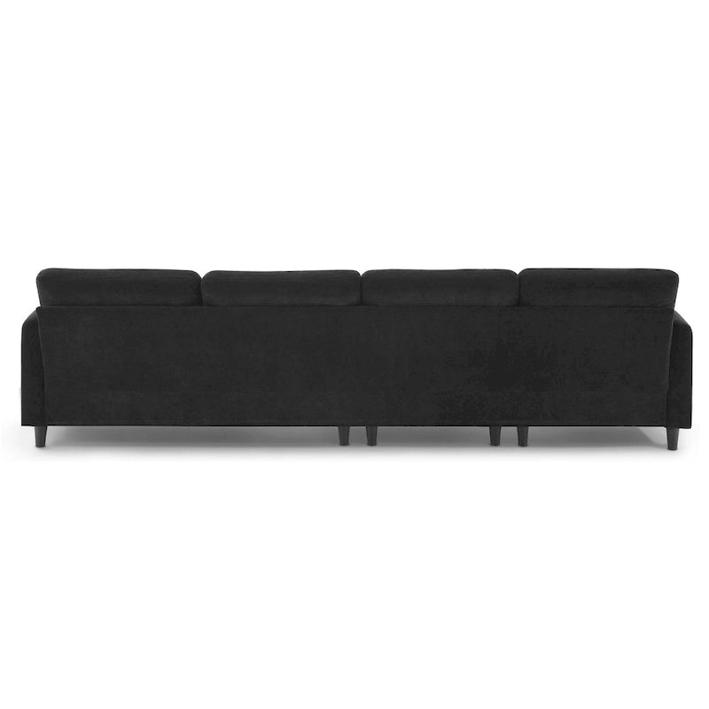 Canapé d'angle en L 5 places avec pouf amovible, revêtement en chenille Cloud et 5 coussins