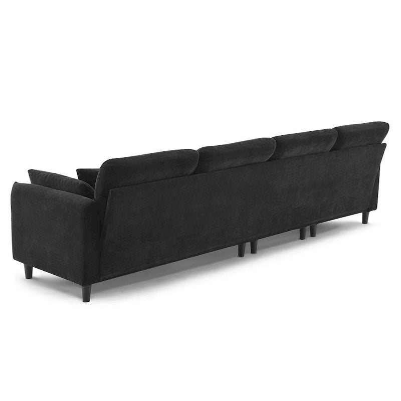 Canapé d'angle en L 5 places avec pouf amovible, revêtement en chenille Cloud et 5 coussins
