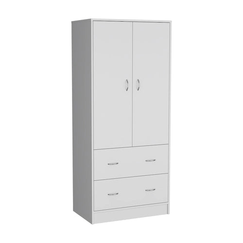 30.9 Armoire moderne à double porte avec deux tiroirs et tringle à vêtements pour chambre à coucher