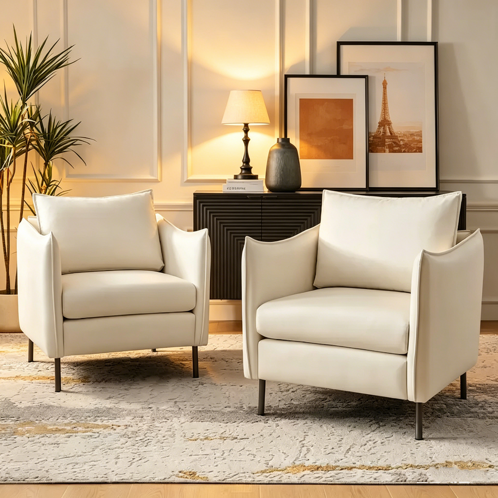 Fauteuil moderne en tissu résistant aux rayures avec pieds en métal noir, deux fauteuils par lot.