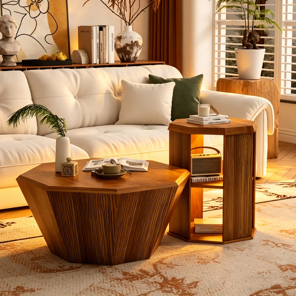 Tables basses octogonales en bois d'hévéa de 31,5" (lot de 2 pièces)