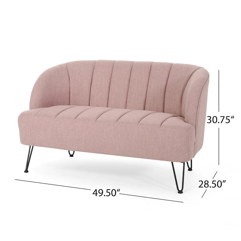 Canapé deux places en tissu moderne avec pieds en épingle à cheveux