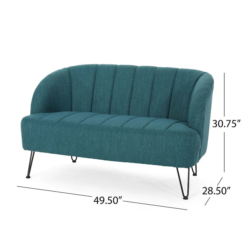 Canapé deux places en tissu moderne avec pieds en épingle à cheveux