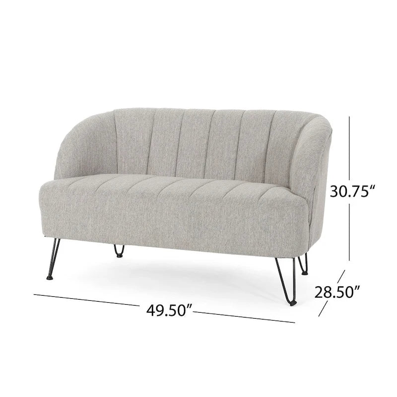 Canapé deux places en tissu moderne avec pieds en épingle à cheveux