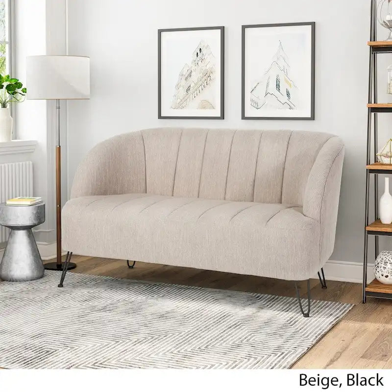 Canapé deux places en tissu moderne avec pieds en épingle à cheveux