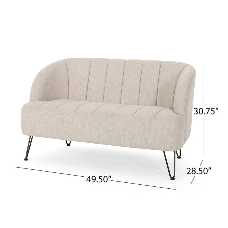Canapé deux places en tissu moderne avec pieds en épingle à cheveux