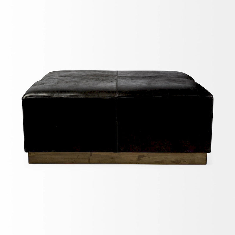 Repose-pieds carré en cuir véritable noir avec base en métal doré (36 pouces)