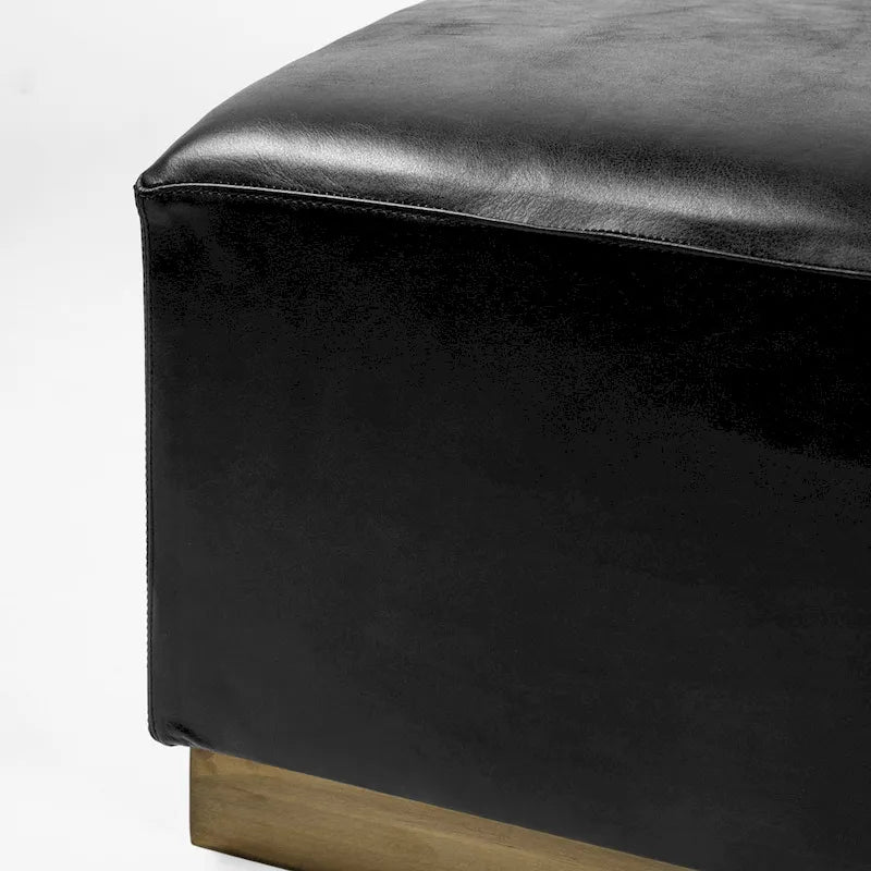 Repose-pieds carré en cuir véritable noir avec base en métal doré (36 pouces)