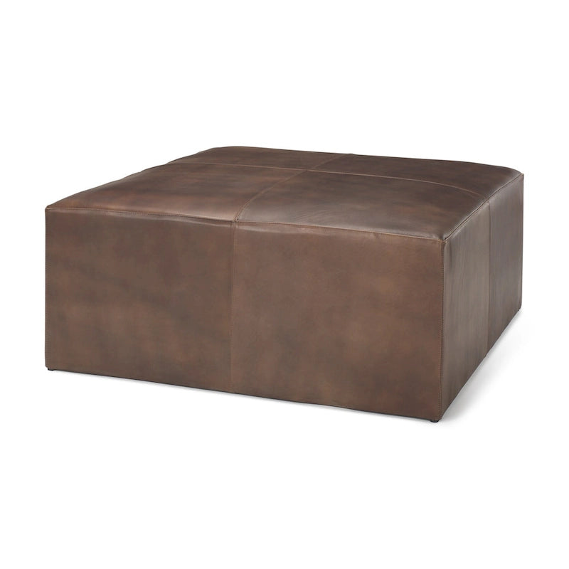 Repose-pieds carré en cuir véritable noir avec base en métal doré (36 pouces)