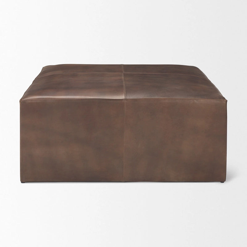 Repose-pieds carré en cuir véritable noir avec base en métal doré (36 pouces)