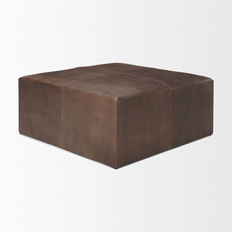 Repose-pieds carré en cuir véritable noir avec base en métal doré (36 pouces)