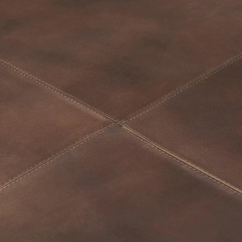 Repose-pieds carré en cuir véritable noir avec base en métal doré (36 pouces)