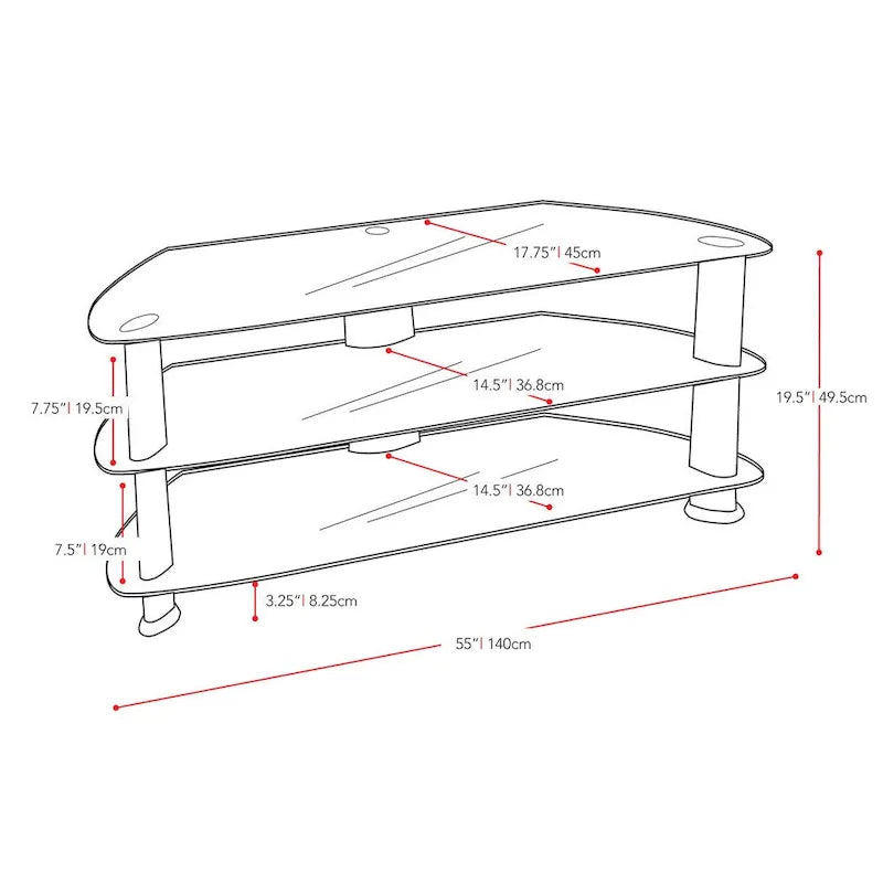 Meuble TV d'angle noir satiné, adapté aux téléviseurs jusqu'à 65 pouces.