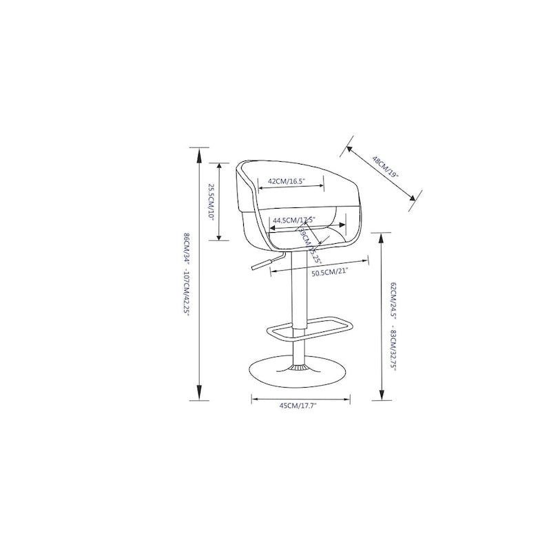 Tabouret de bar pivotant réglable de 84 cm, style médiéval-moderne