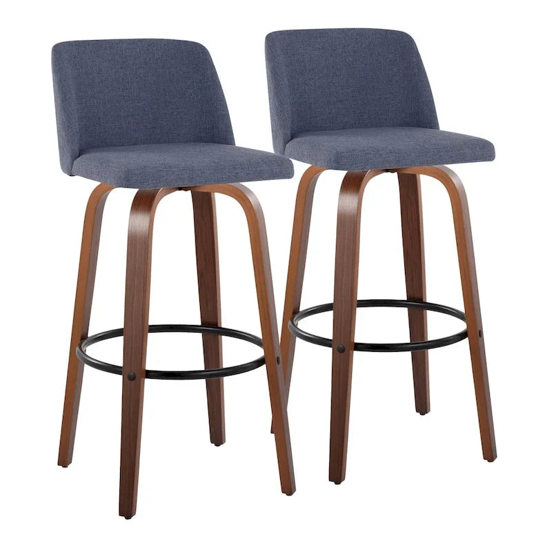 Tabourets de bar à hauteur fixe avec piètement en bois de noyer (lot de 2)