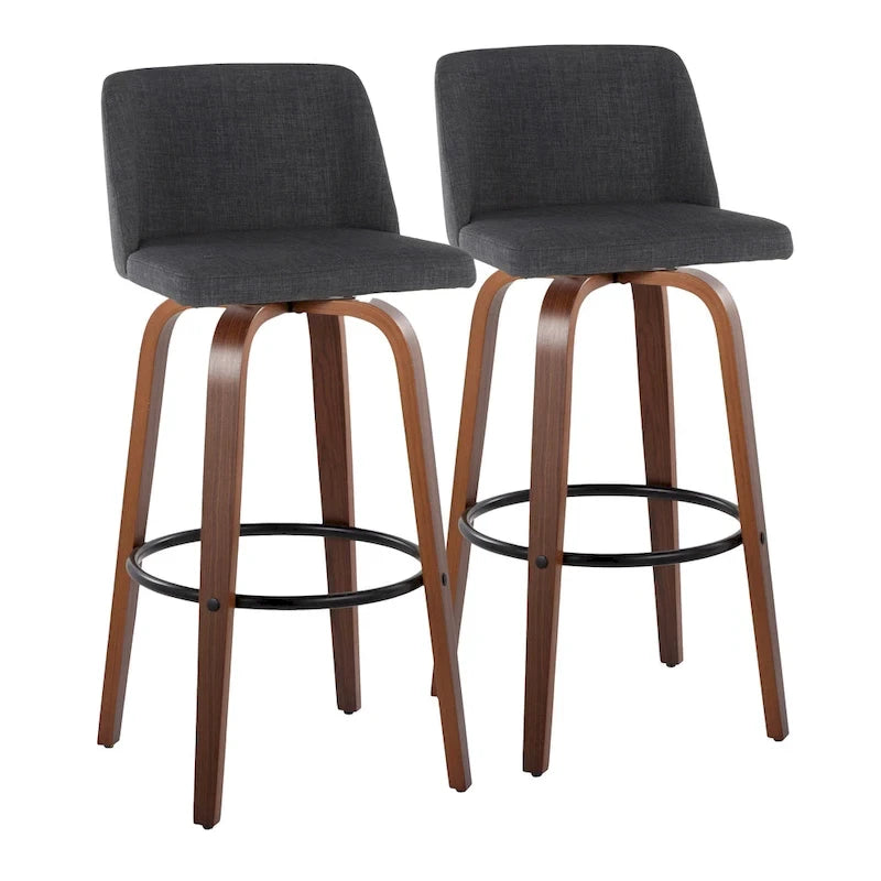Tabourets de bar à hauteur fixe avec piètement en bois de noyer (lot de 2)