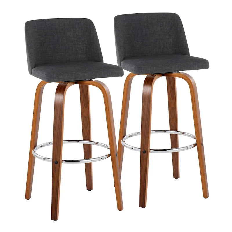 Tabourets de bar à hauteur fixe avec piètement en bois de noyer (lot de 2)