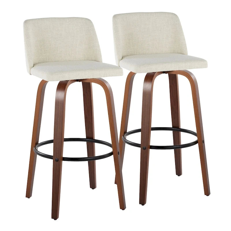 Tabourets de bar à hauteur fixe avec piètement en bois de noyer (lot de 2)