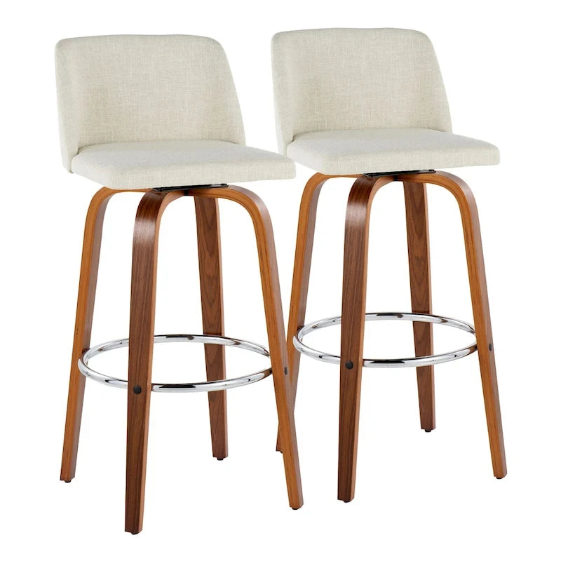 Tabourets de bar à hauteur fixe avec piètement en bois de noyer (lot de 2)