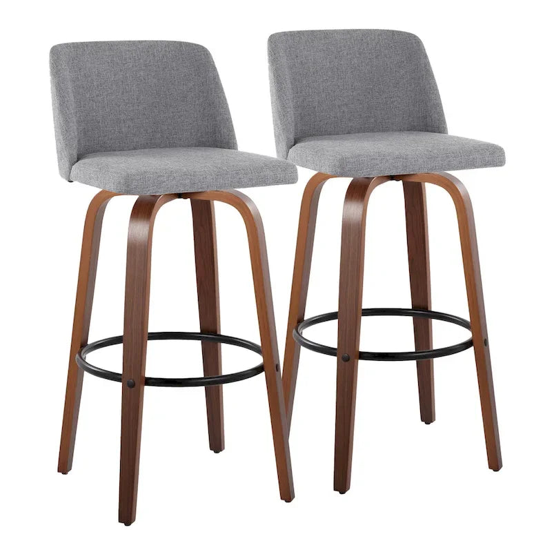 Tabourets de bar à hauteur fixe avec piètement en bois de noyer (lot de 2)