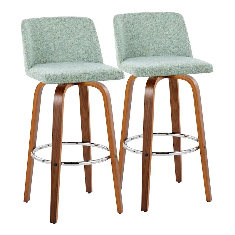 Tabourets de bar à hauteur fixe avec piètement en bois de noyer (lot de 2)