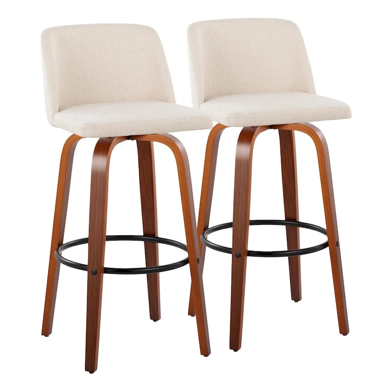 Tabourets de bar à hauteur fixe avec piètement en bois de noyer (lot de 2)