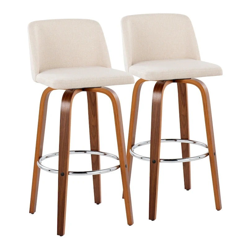 Tabourets de bar à hauteur fixe avec piètement en bois de noyer (lot de 2)