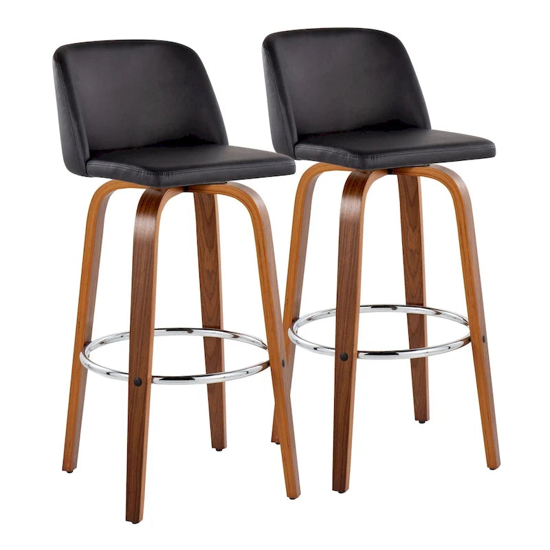 Tabourets de bar à hauteur fixe avec piètement en bois de noyer (lot de 2)