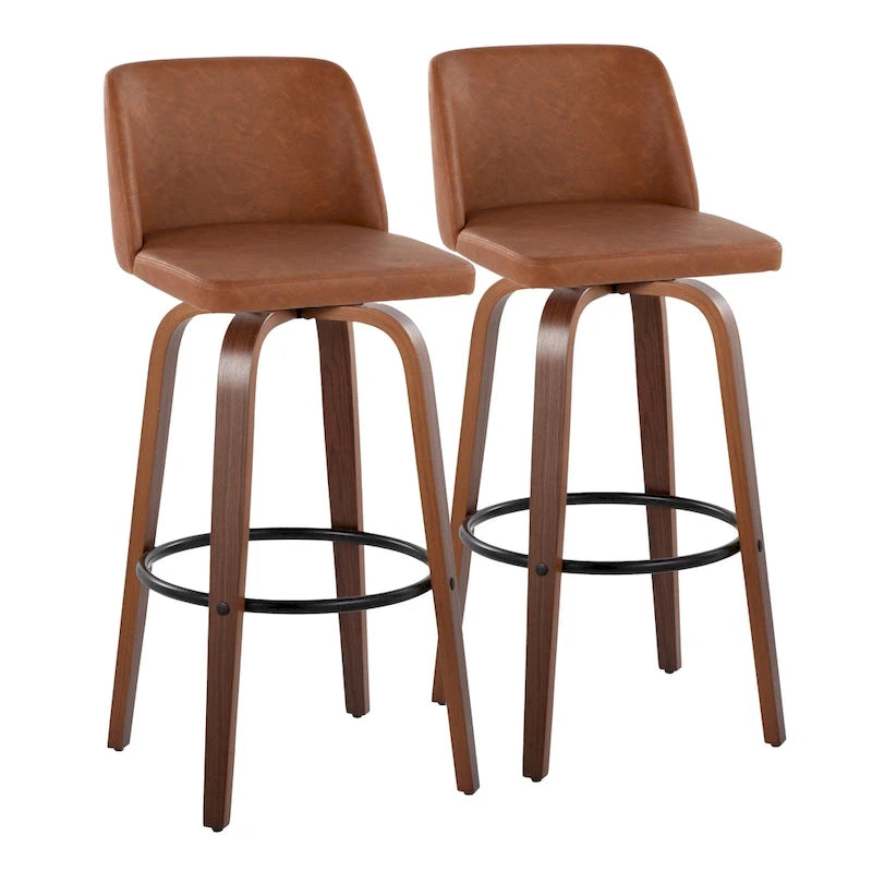 Tabourets de bar à hauteur fixe avec piètement en bois de noyer (lot de 2)