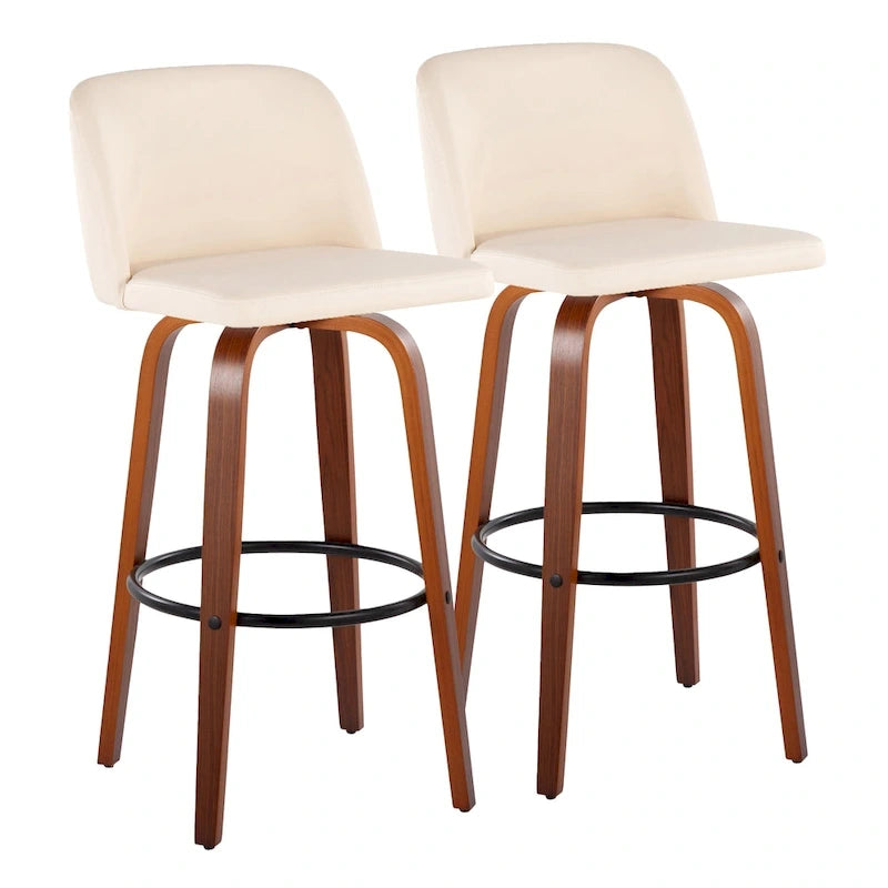 Tabourets de bar à hauteur fixe avec piètement en bois de noyer (lot de 2)