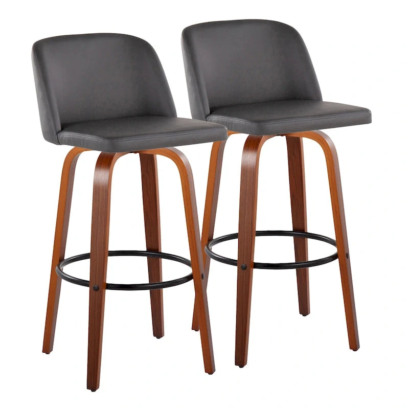 Tabourets de bar à hauteur fixe avec piètement en bois de noyer (lot de 2)