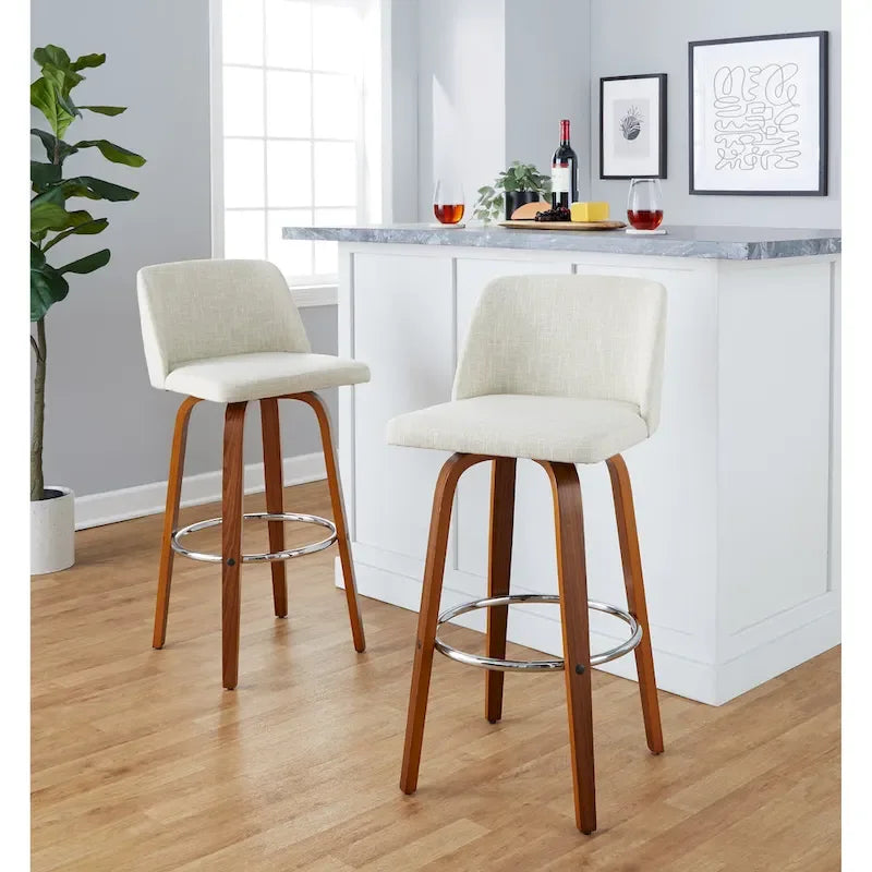 Tabourets de bar à hauteur fixe avec piètement en bois de noyer (lot de 2)